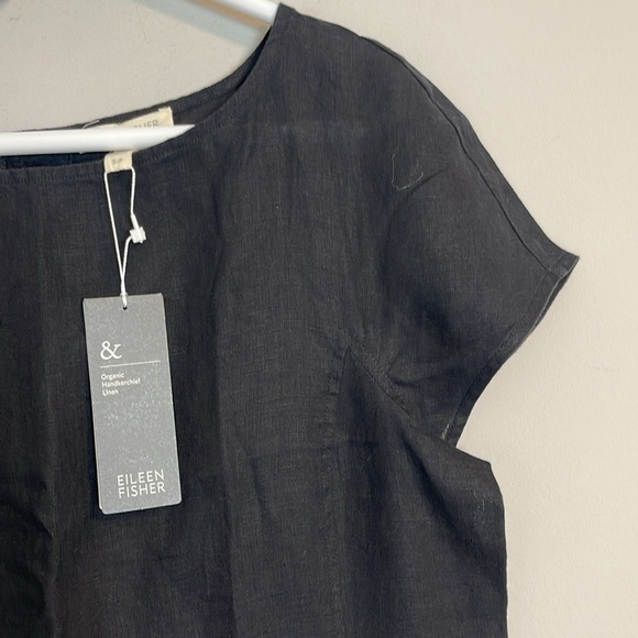 Eileen Fisher black organic linen bateau neck casual dress size S/P - Picture 2 of 8